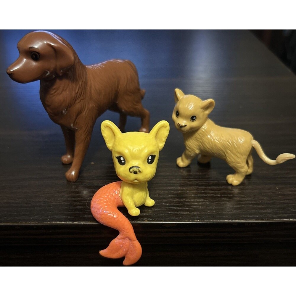 Barbie Doll Pet Lot, Brown Retriever Dog, Color Reveal MerPet, National Geo Cub